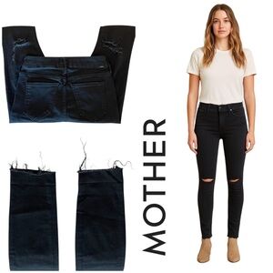 MOTHER The Looker Ankle Fray Skinny Jeans Guilty As Sin Black Distressed - Sz 24